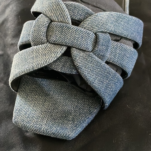 SAINT LAURENT DEEP NAVY JEANS SLIDES 38.5 - Picture 4 of 5